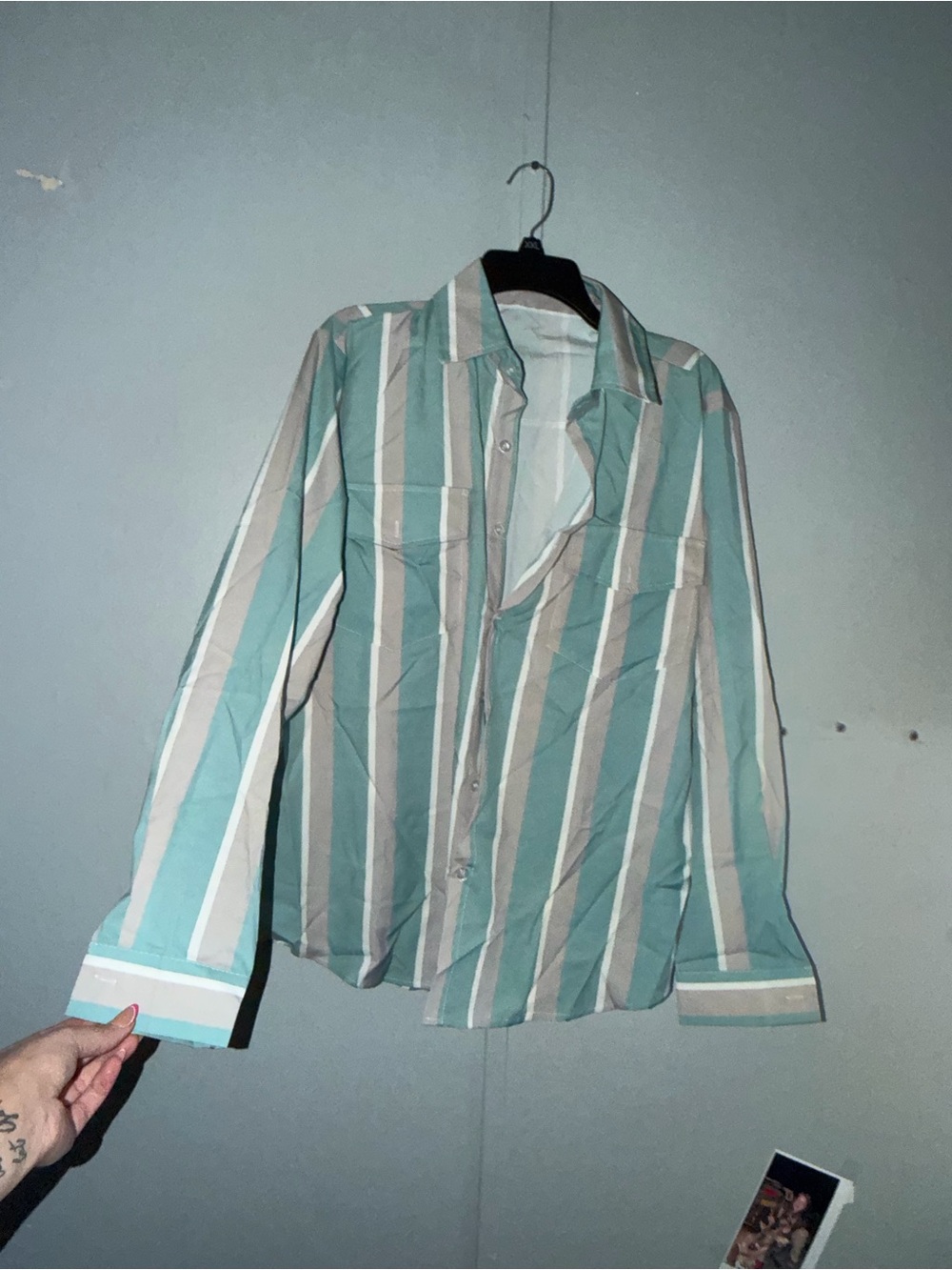 Mint and Cream Vertical Stripe Button-Up Shirt